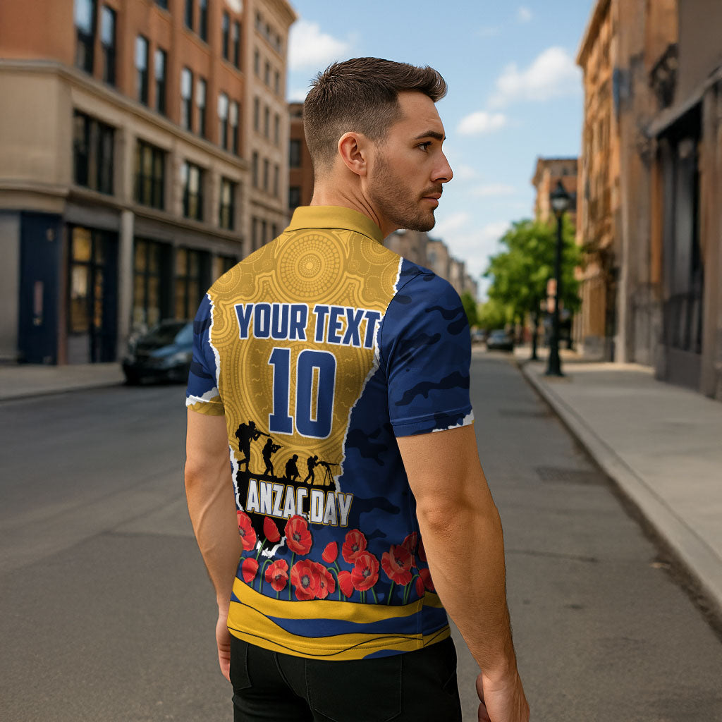 Personalized Parramatta Eels ANZAC Tribute Zipper Polo Shirt Poppy Field Soldier Silhouette Aboriginal Rugby Mascot