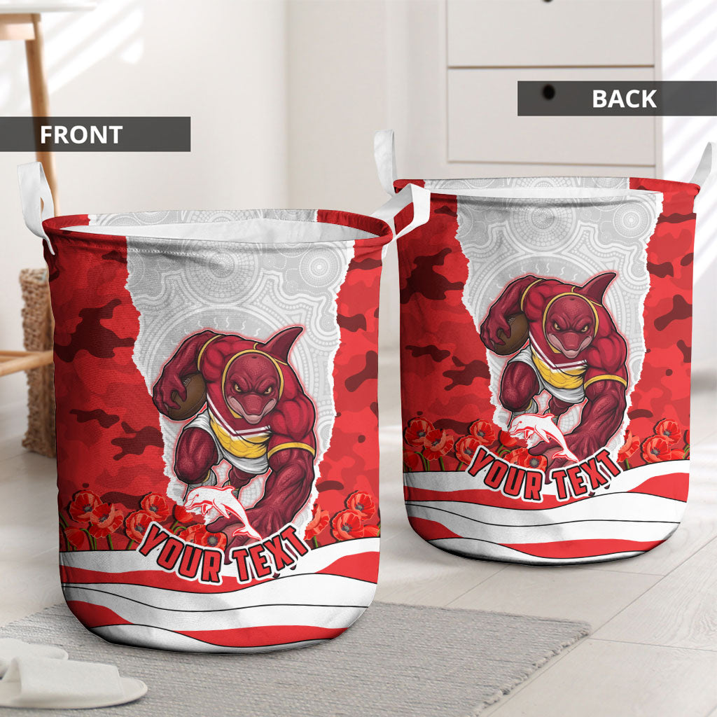 Personalized Dolphins ANZAC Tribute Laundry Basket Poppy Field Soldier Silhouette Aboriginal Rugby Mascot