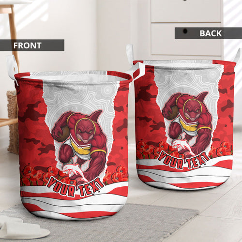 Personalized Dolphins ANZAC Tribute Laundry Basket Poppy Field Soldier Silhouette Aboriginal Rugby Mascot