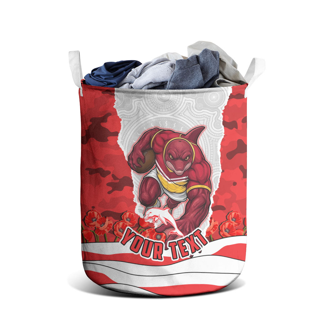 Personalized Dolphins ANZAC Tribute Laundry Basket Poppy Field Soldier Silhouette Aboriginal Rugby Mascot