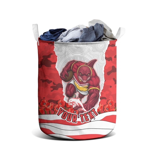 Personalized Dolphins ANZAC Tribute Laundry Basket Poppy Field Soldier Silhouette Aboriginal Rugby Mascot