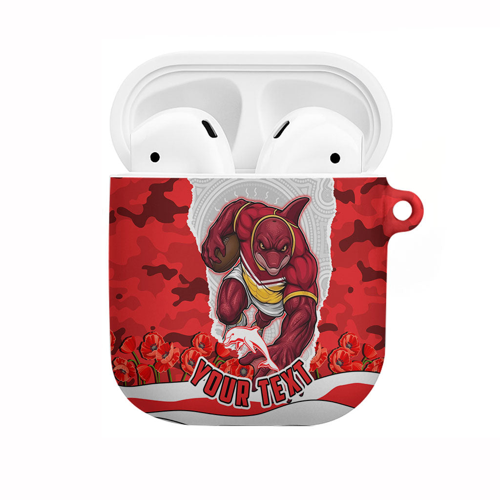 Personalized Dolphins ANZAC Tribute AirPods Case Poppy Field Soldier Silhouette Aboriginal Rugby Mascot
