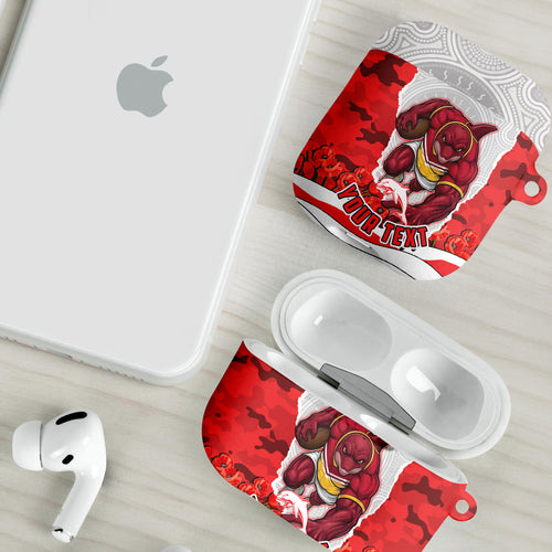 Personalized Dolphins ANZAC Tribute AirPods Case Poppy Field Soldier Silhouette Aboriginal Rugby Mascot