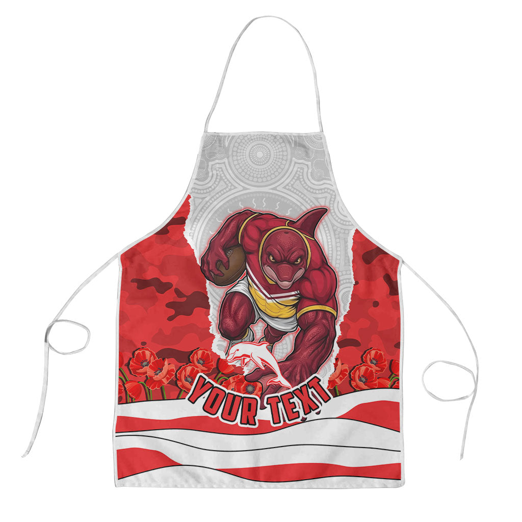 Personalized Dolphins ANZAC Tribute Apron Poppy Field Soldier Silhouette Aboriginal Rugby Mascot
