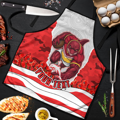 Personalized Dolphins ANZAC Tribute Apron Poppy Field Soldier Silhouette Aboriginal Rugby Mascot