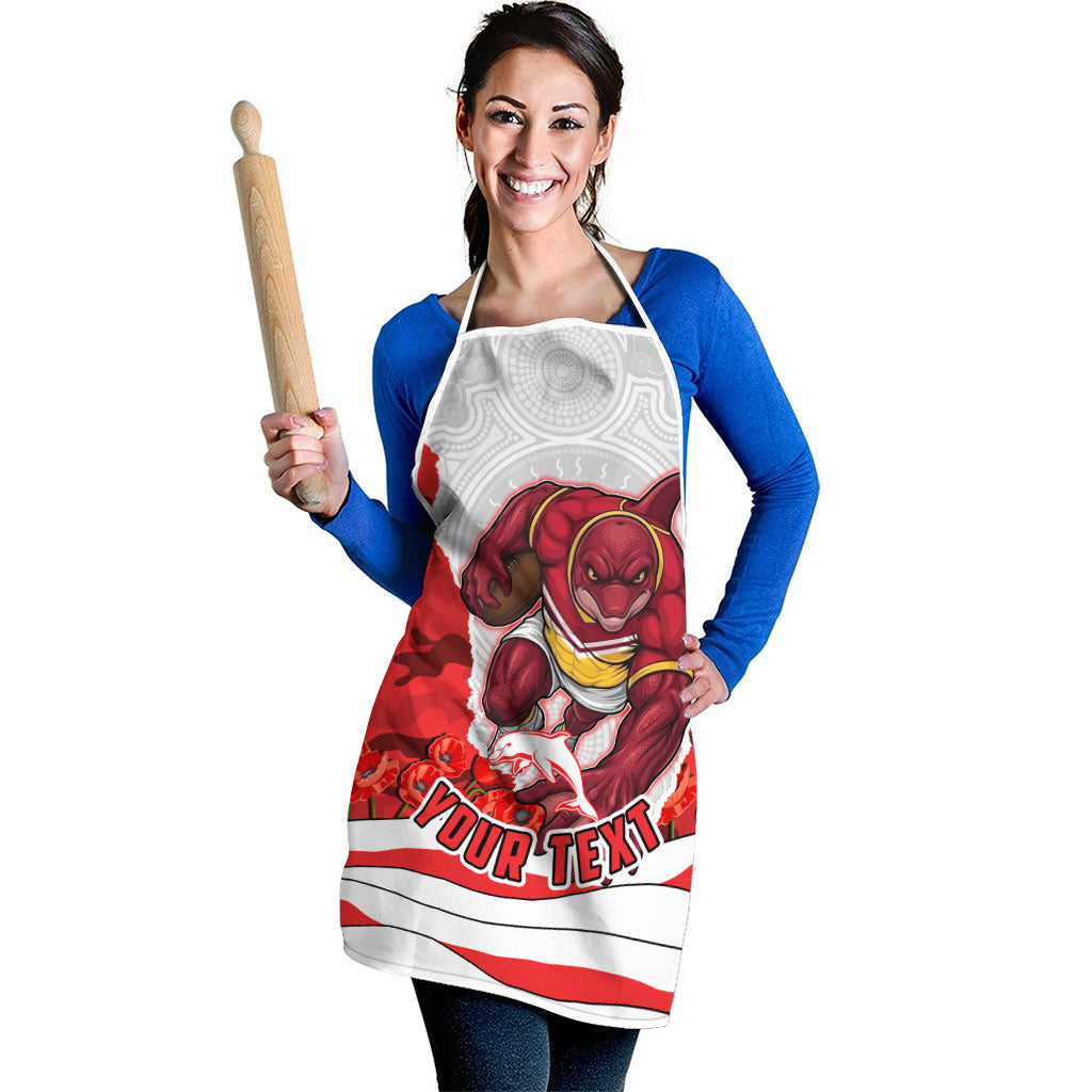 Personalized Dolphins ANZAC Tribute Apron Poppy Field Soldier Silhouette Aboriginal Rugby Mascot