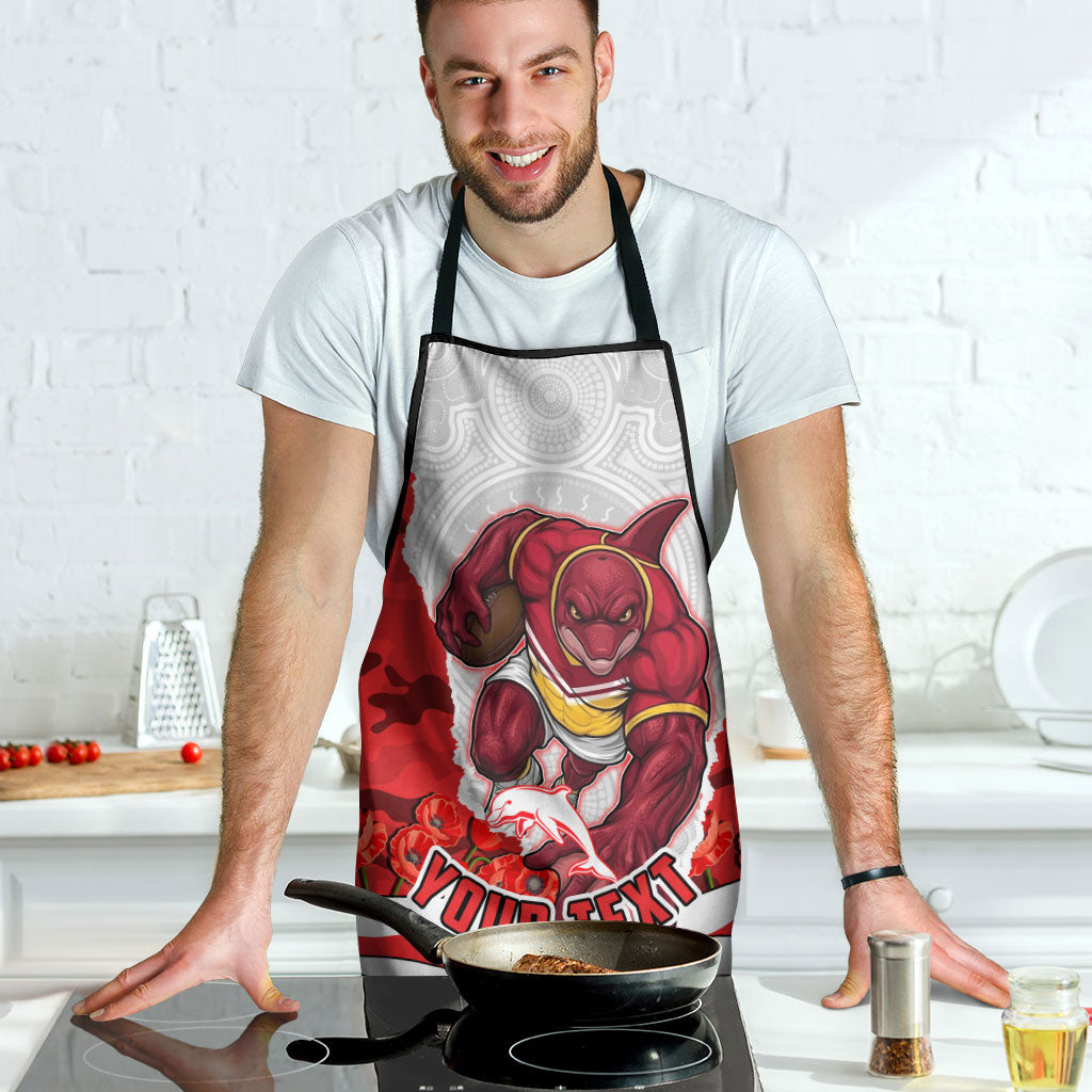 Personalized Dolphins ANZAC Tribute Apron Poppy Field Soldier Silhouette Aboriginal Rugby Mascot