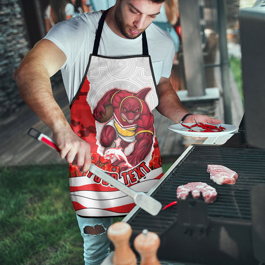 Personalized Dolphins ANZAC Tribute Apron Poppy Field Soldier Silhouette Aboriginal Rugby Mascot