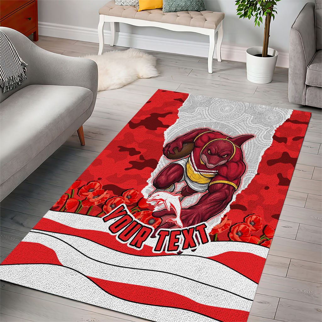 Personalized Dolphins ANZAC Tribute Area Rug Poppy Field Soldier Silhouette Aboriginal Rugby Mascot
