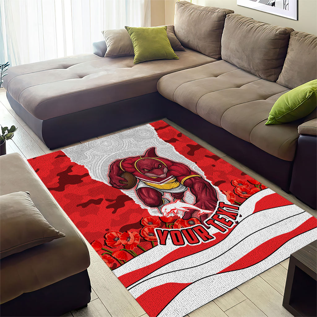 Personalized Dolphins ANZAC Tribute Area Rug Poppy Field Soldier Silhouette Aboriginal Rugby Mascot
