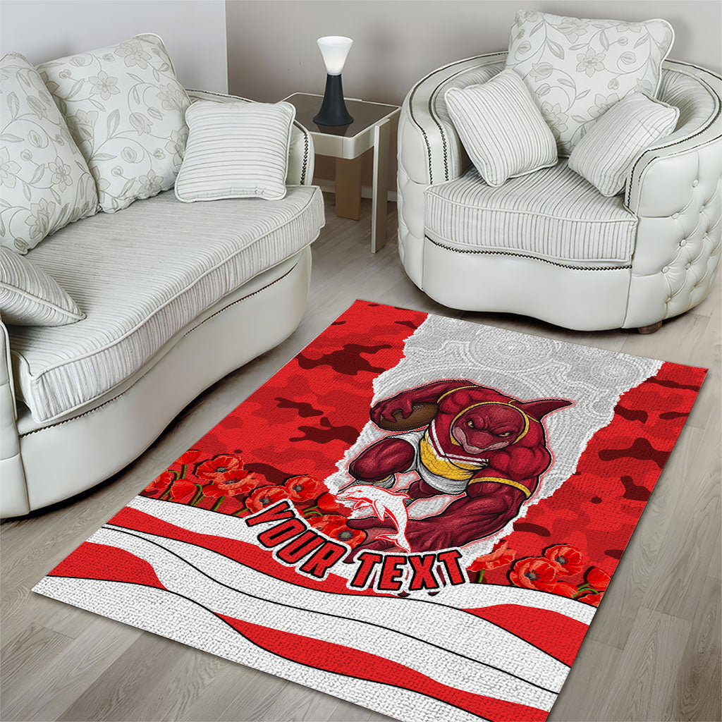 Personalized Dolphins ANZAC Tribute Area Rug Poppy Field Soldier Silhouette Aboriginal Rugby Mascot