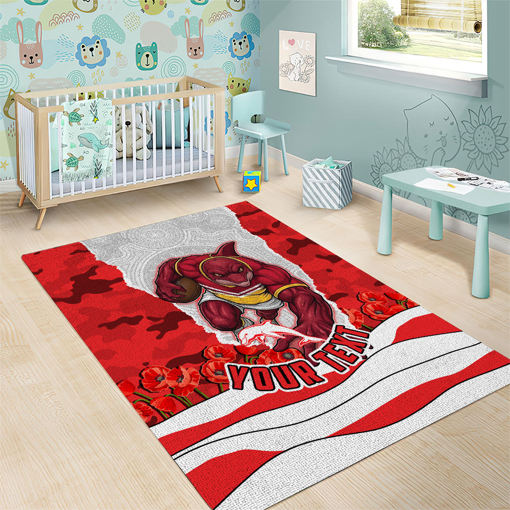 Personalized Dolphins ANZAC Tribute Area Rug Poppy Field Soldier Silhouette Aboriginal Rugby Mascot