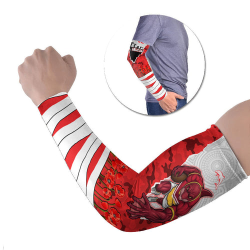 Personalized Dolphins ANZAC Tribute Arm Sleeves Poppy Field Soldier Silhouette Aboriginal Rugby Mascot