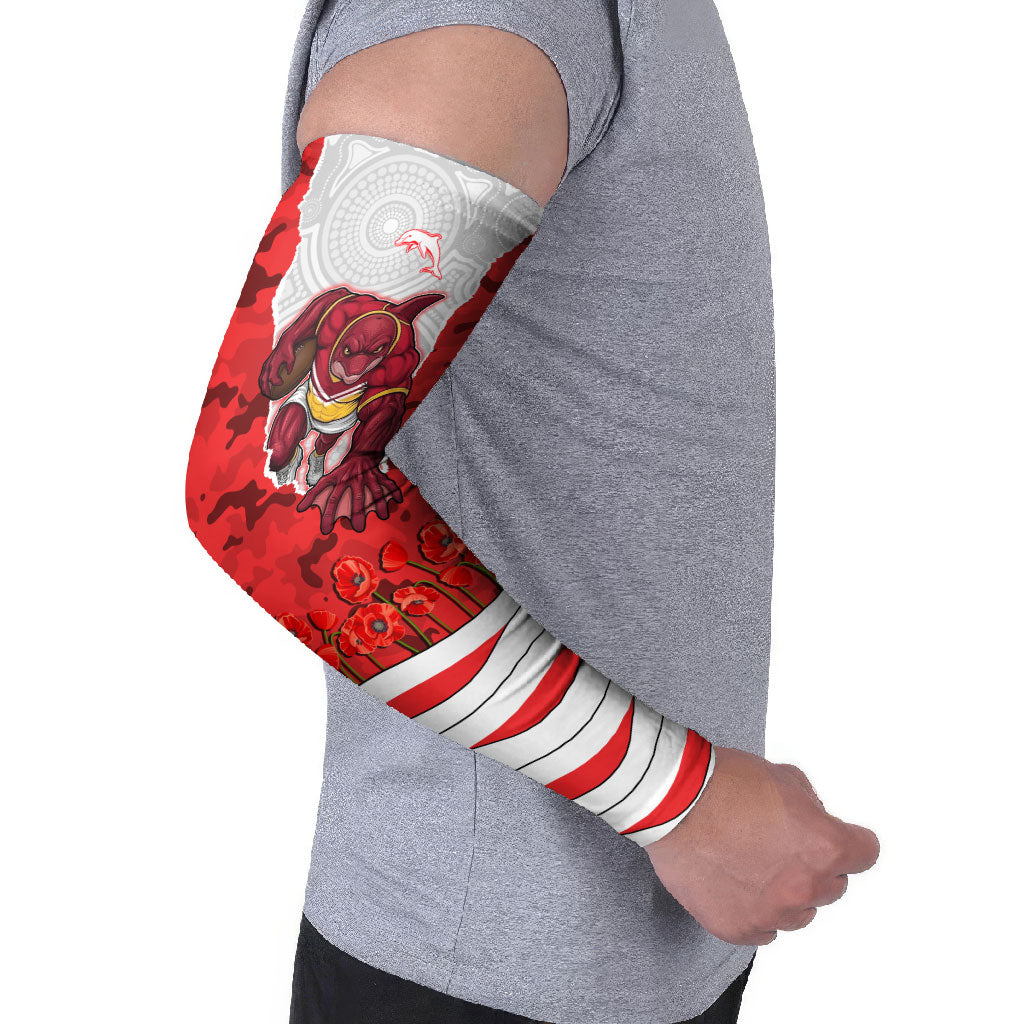Personalized Dolphins ANZAC Tribute Arm Sleeves Poppy Field Soldier Silhouette Aboriginal Rugby Mascot