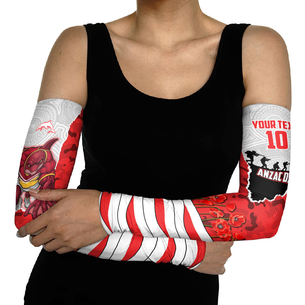 Personalized Dolphins ANZAC Tribute Arm Sleeves Poppy Field Soldier Silhouette Aboriginal Rugby Mascot