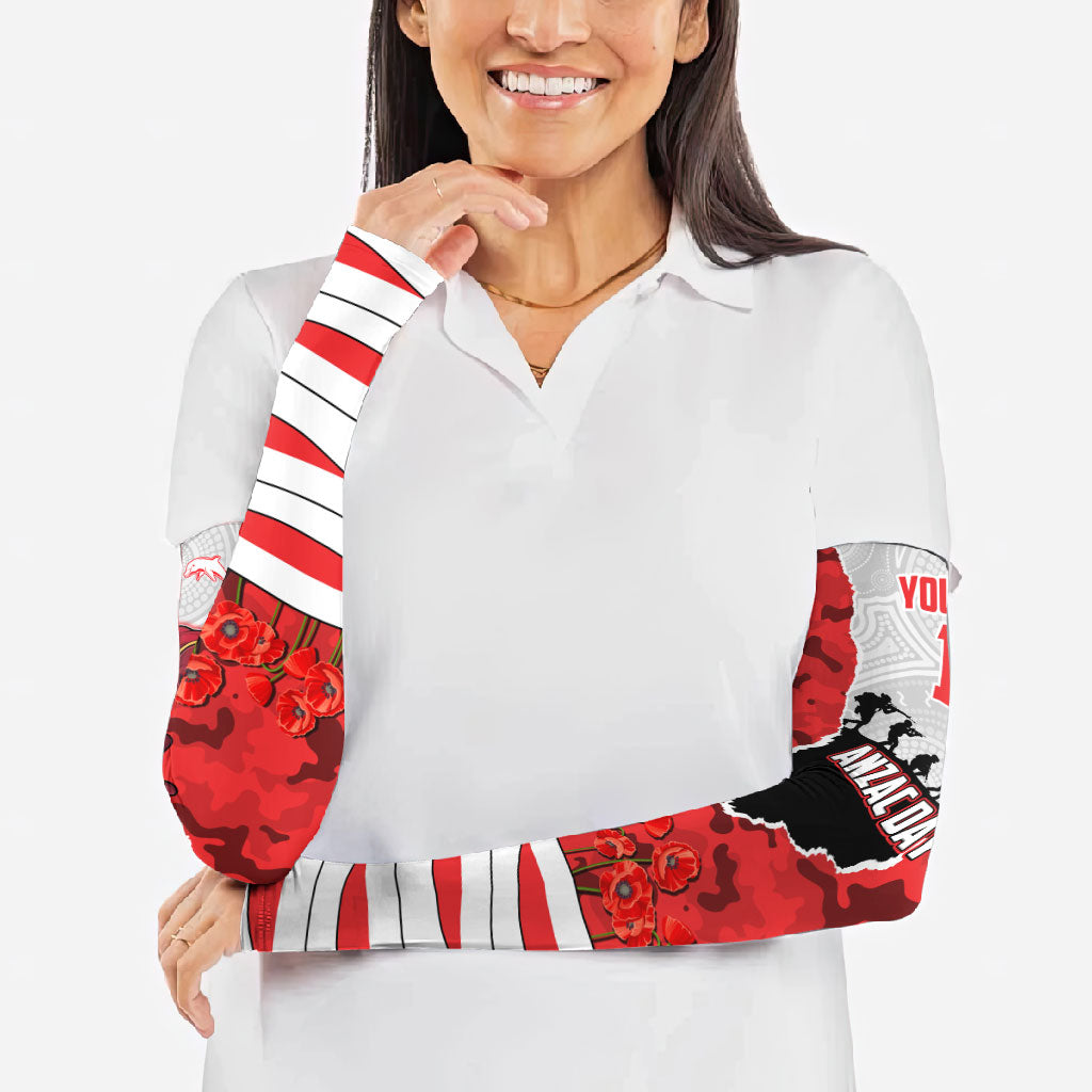 Personalized Dolphins ANZAC Tribute Arm Sleeves Poppy Field Soldier Silhouette Aboriginal Rugby Mascot