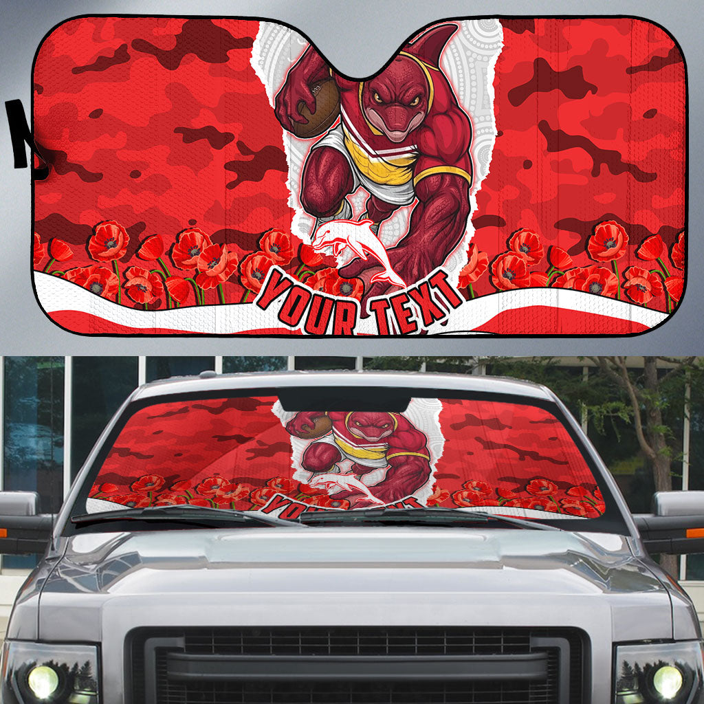 Personalized Dolphins ANZAC Tribute Auto Sun Shade Poppy Field Soldier Silhouette Aboriginal Rugby Mascot