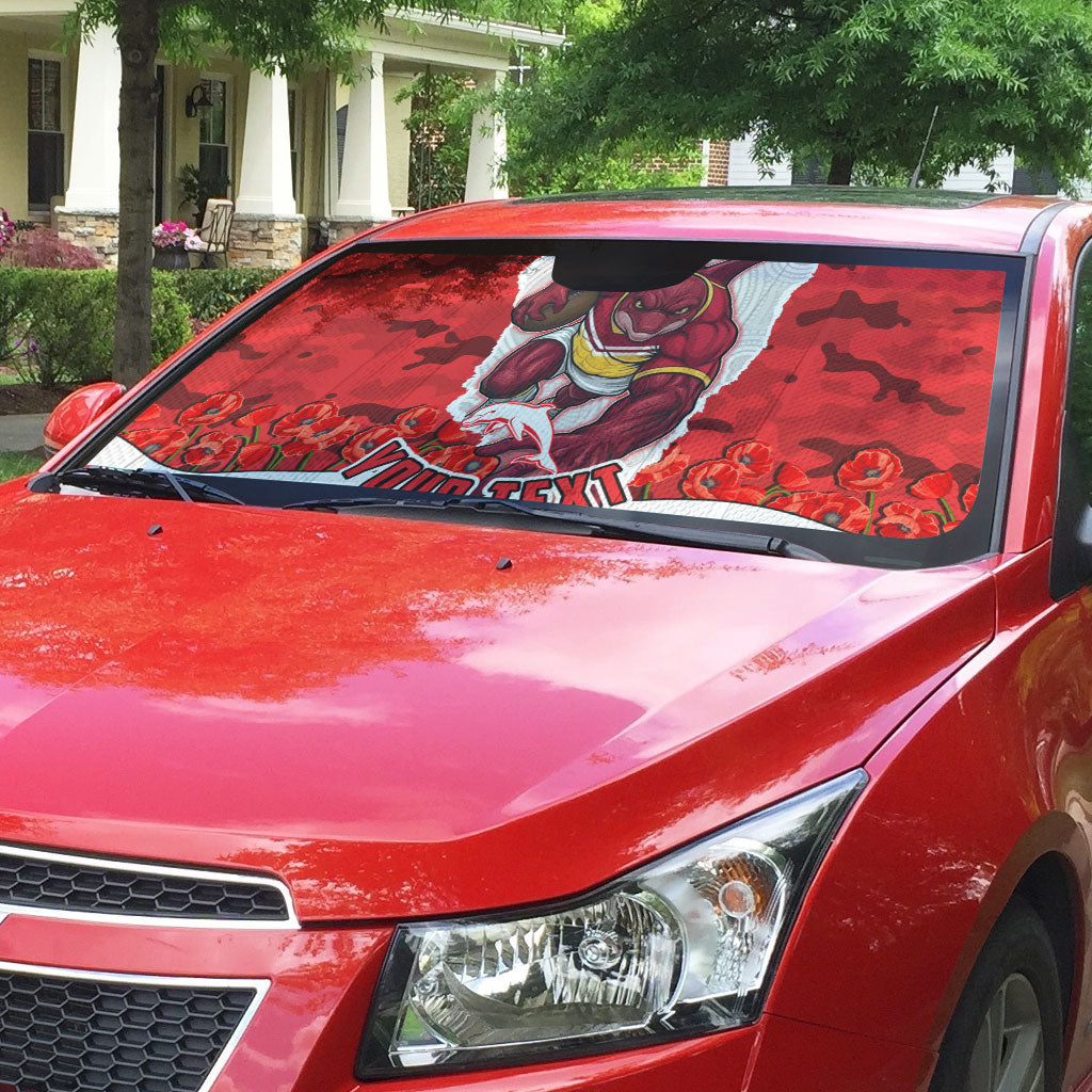 Personalized Dolphins ANZAC Tribute Auto Sun Shade Poppy Field Soldier Silhouette Aboriginal Rugby Mascot