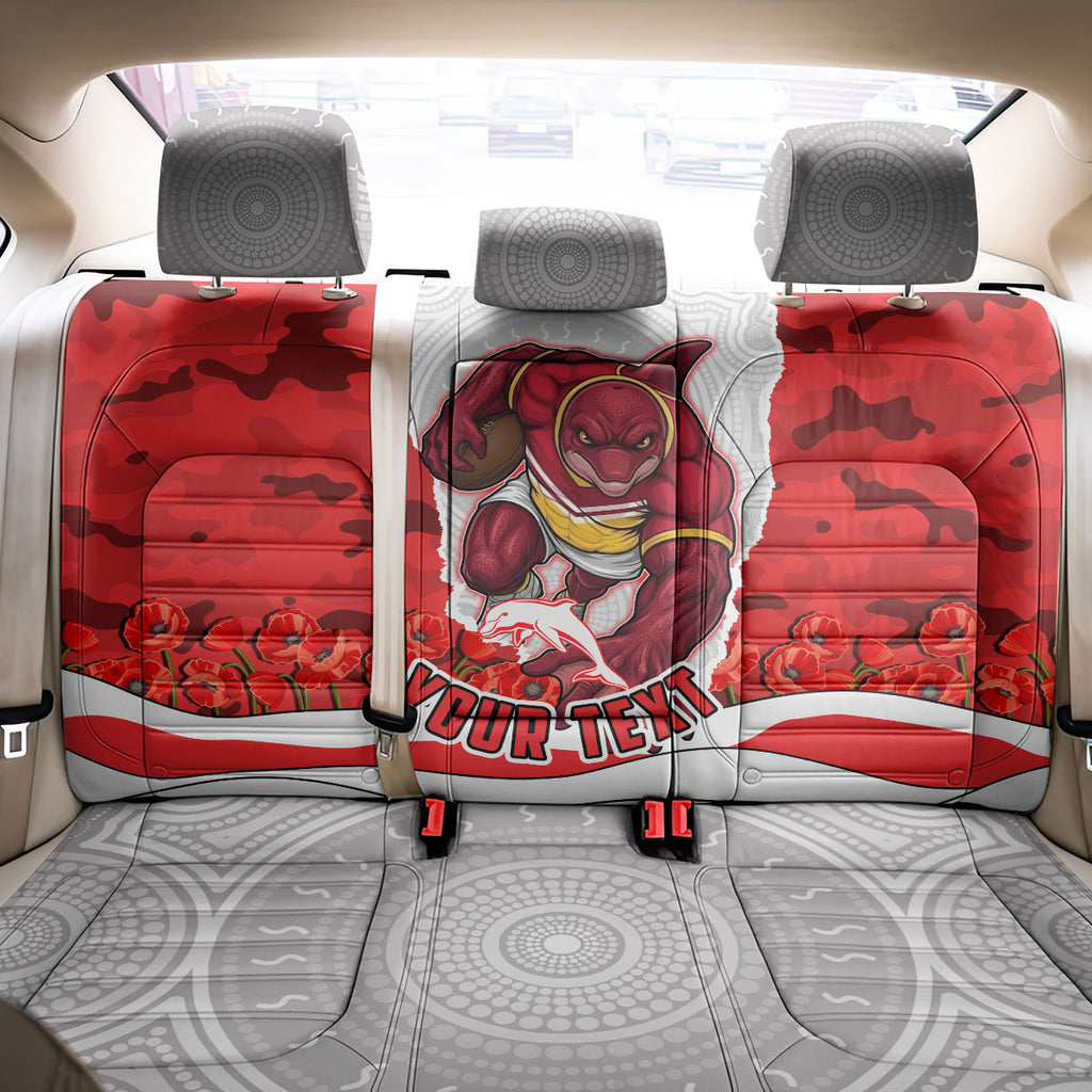 Personalized Dolphins ANZAC Tribute Back Car Seat Cover Poppy Field Soldier Silhouette Aboriginal Rugby Mascot