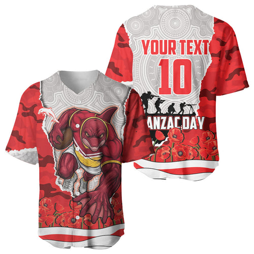 Personalized Dolphins ANZAC Tribute Baseball Jersey Poppy Field Soldier Silhouette Aboriginal Rugby Mascot