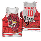Personalized Dolphins ANZAC Tribute Basketball Jersey Poppy Field Soldier Silhouette Aboriginal Rugby Mascot