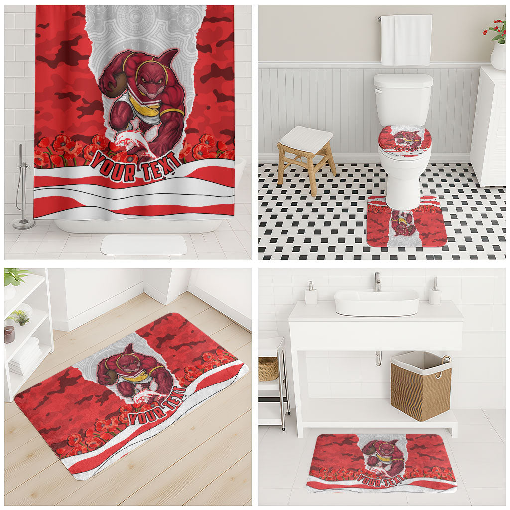 Personalized Dolphins ANZAC Tribute Bathroom Set Poppy Field Soldier Silhouette Aboriginal Rugby Mascot