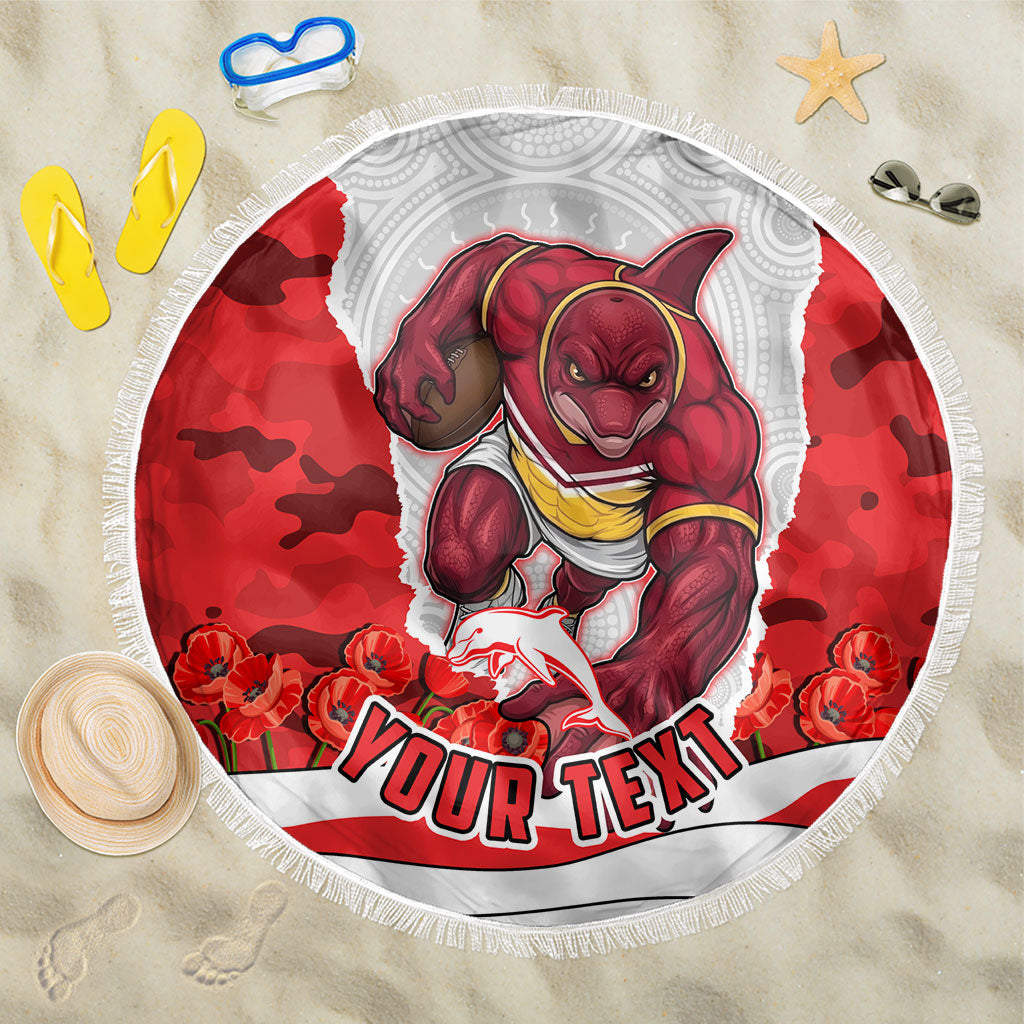 Personalized Dolphins ANZAC Tribute Beach Blanket Poppy Field Soldier Silhouette Aboriginal Rugby Mascot