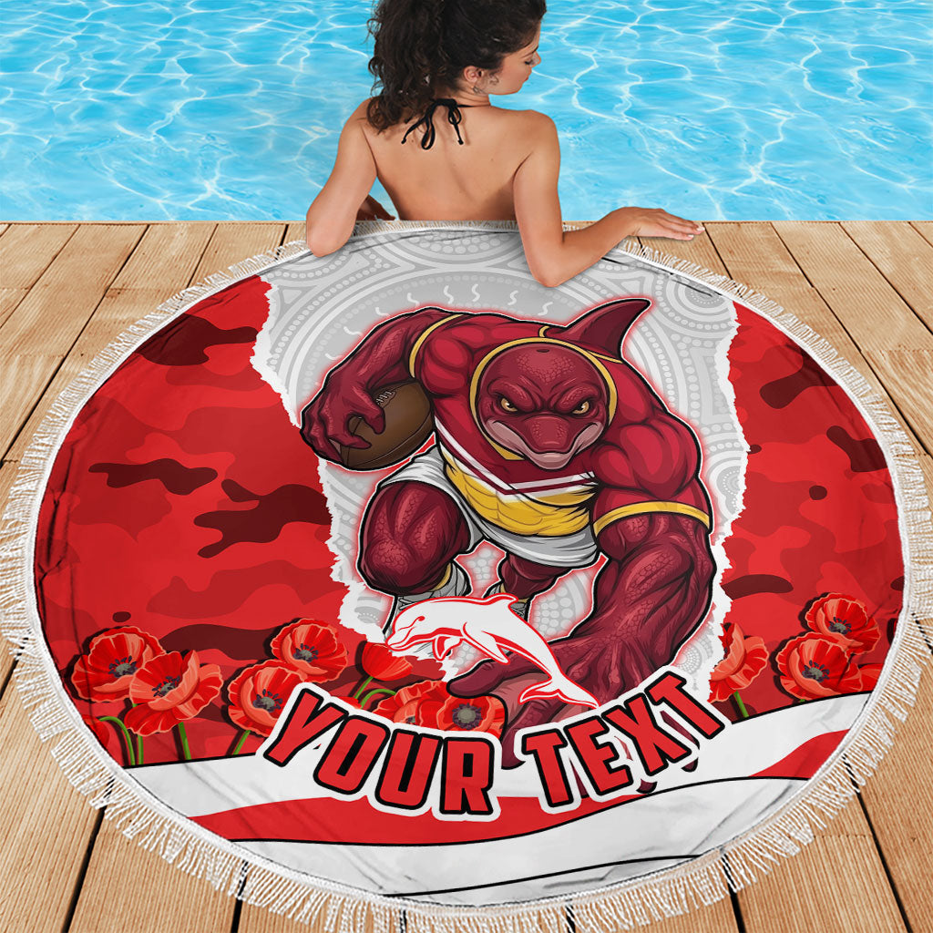 Personalized Dolphins ANZAC Tribute Beach Blanket Poppy Field Soldier Silhouette Aboriginal Rugby Mascot