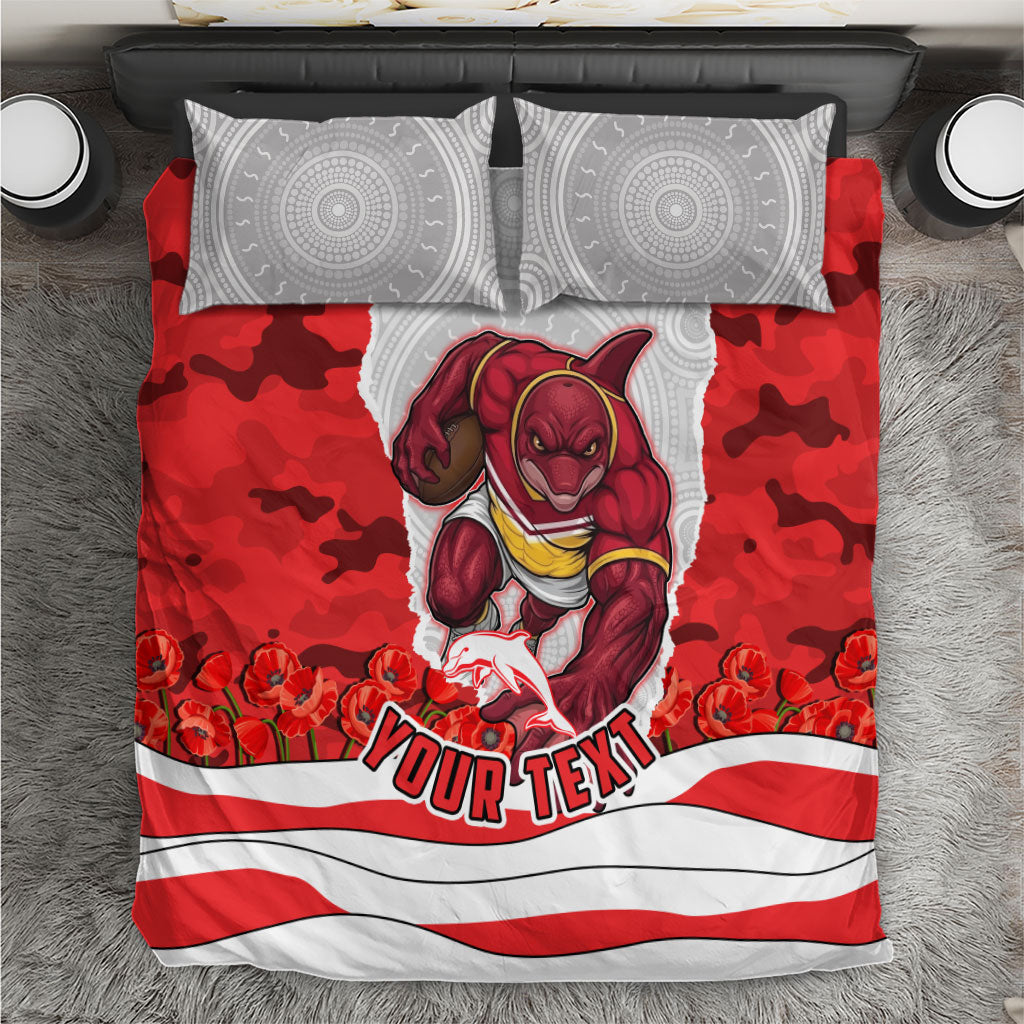 Personalized Dolphins ANZAC Tribute Bedding Set Poppy Field Soldier Silhouette Aboriginal Rugby Mascot