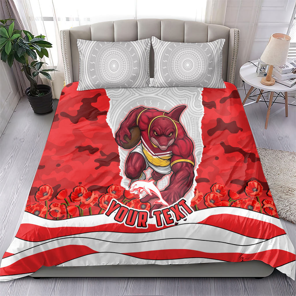 Personalized Dolphins ANZAC Tribute Bedding Set Poppy Field Soldier Silhouette Aboriginal Rugby Mascot