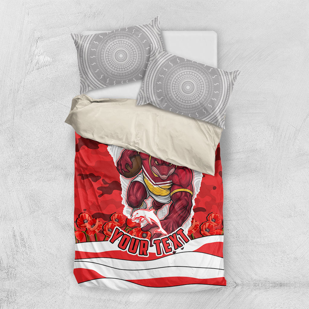 Personalized Dolphins ANZAC Tribute Bedding Set Poppy Field Soldier Silhouette Aboriginal Rugby Mascot