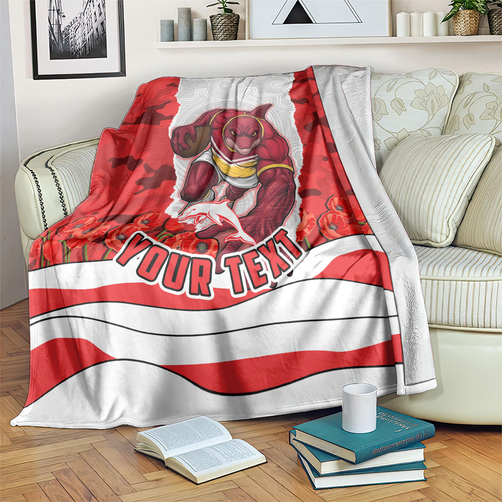 Personalized Dolphins ANZAC Tribute Blanket Poppy Field Soldier Silhouette Aboriginal Rugby Mascot