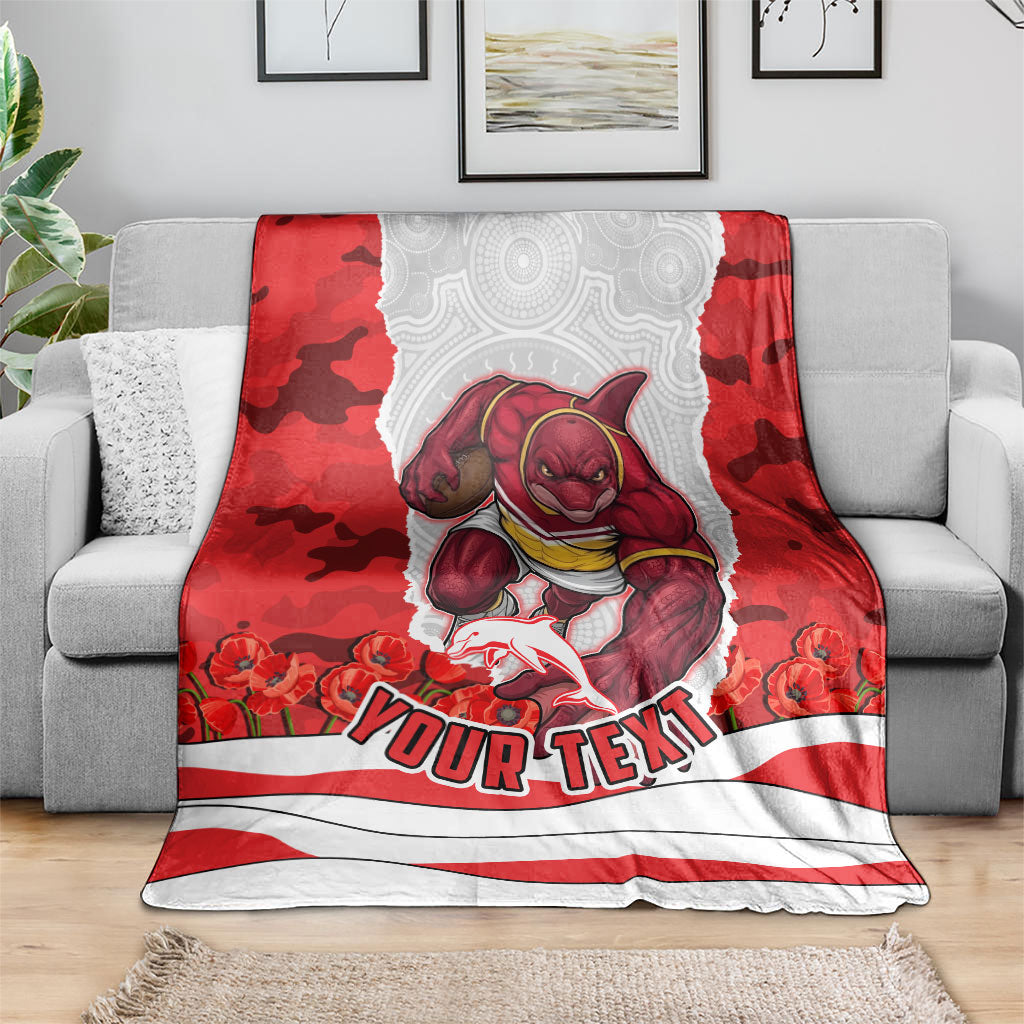 Personalized Dolphins ANZAC Tribute Blanket Poppy Field Soldier Silhouette Aboriginal Rugby Mascot