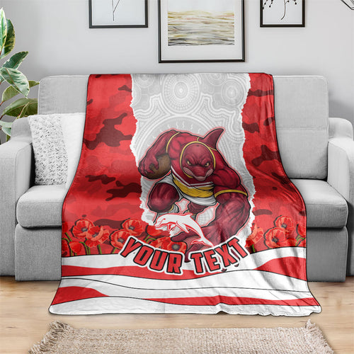 Personalized Dolphins ANZAC Tribute Blanket Poppy Field Soldier Silhouette Aboriginal Rugby Mascot
