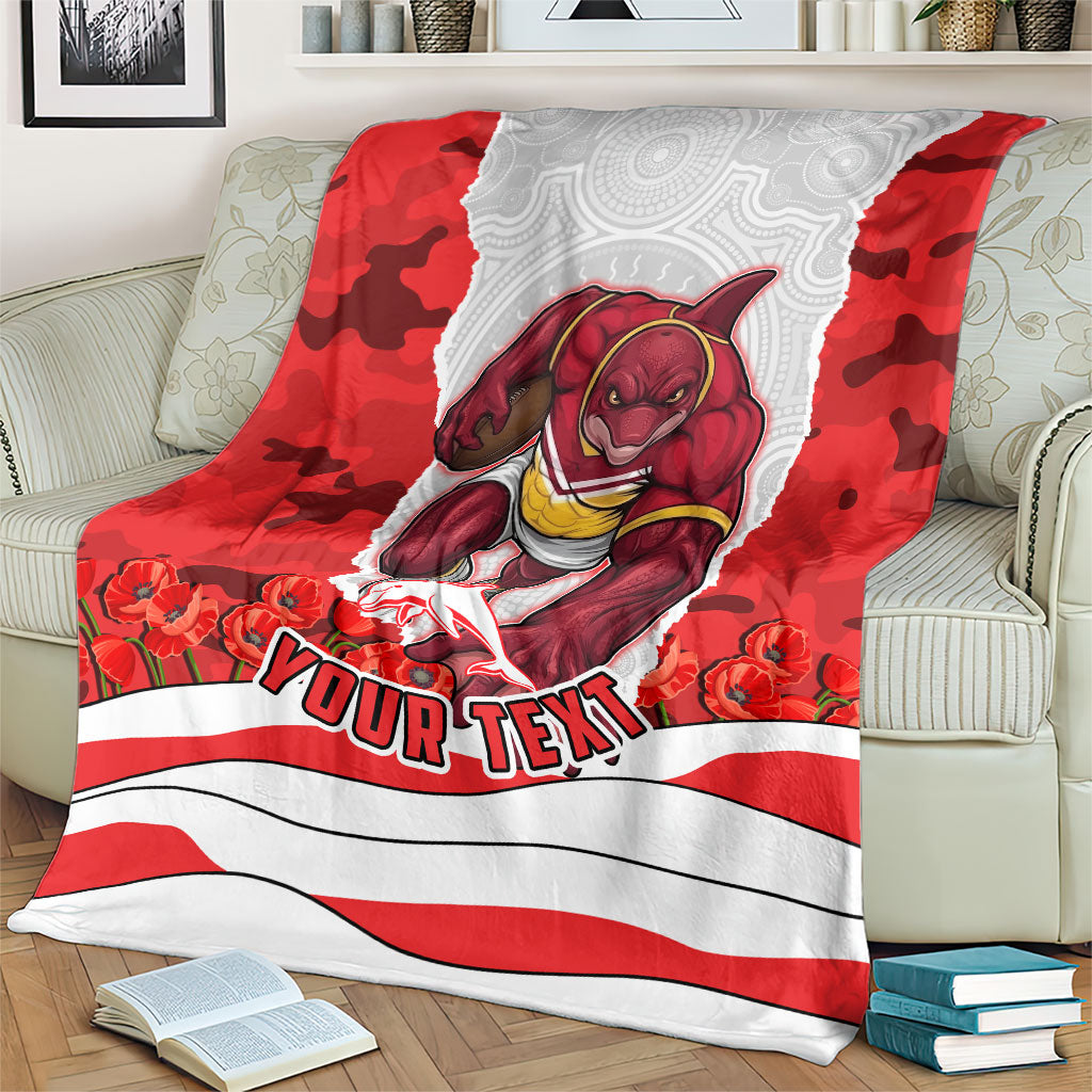 Personalized Dolphins ANZAC Tribute Blanket Poppy Field Soldier Silhouette Aboriginal Rugby Mascot