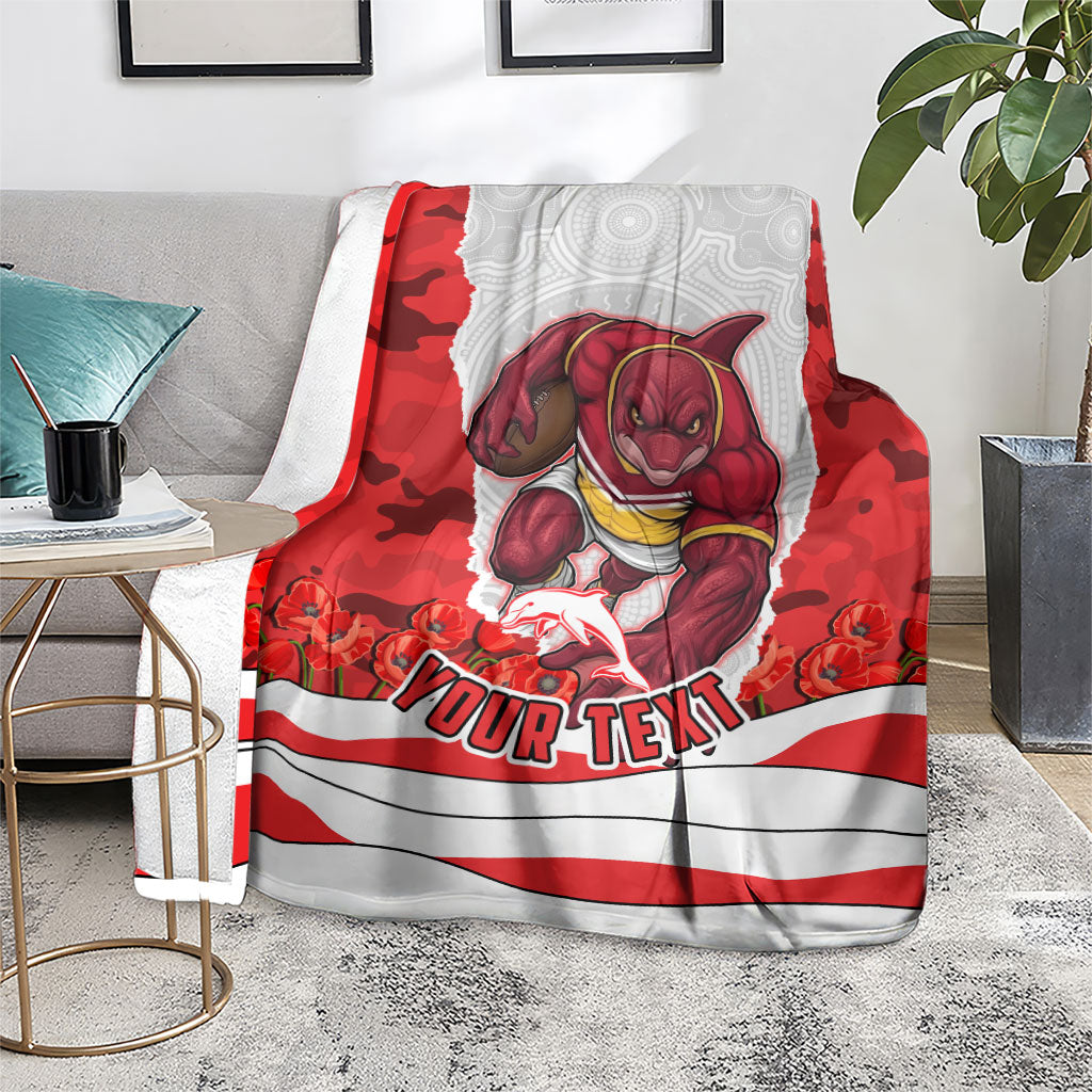 Personalized Dolphins ANZAC Tribute Blanket Poppy Field Soldier Silhouette Aboriginal Rugby Mascot