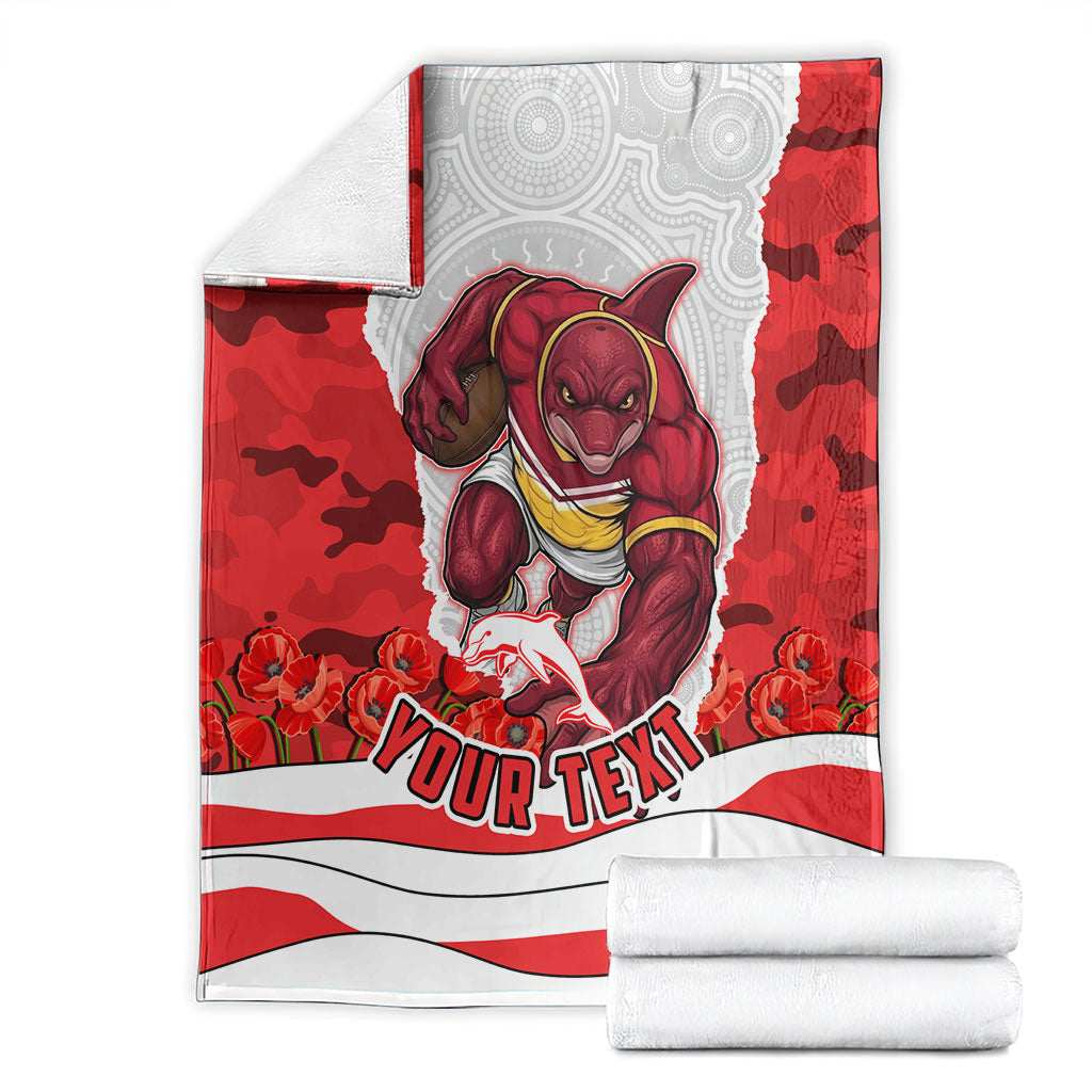 Personalized Dolphins ANZAC Tribute Blanket Poppy Field Soldier Silhouette Aboriginal Rugby Mascot