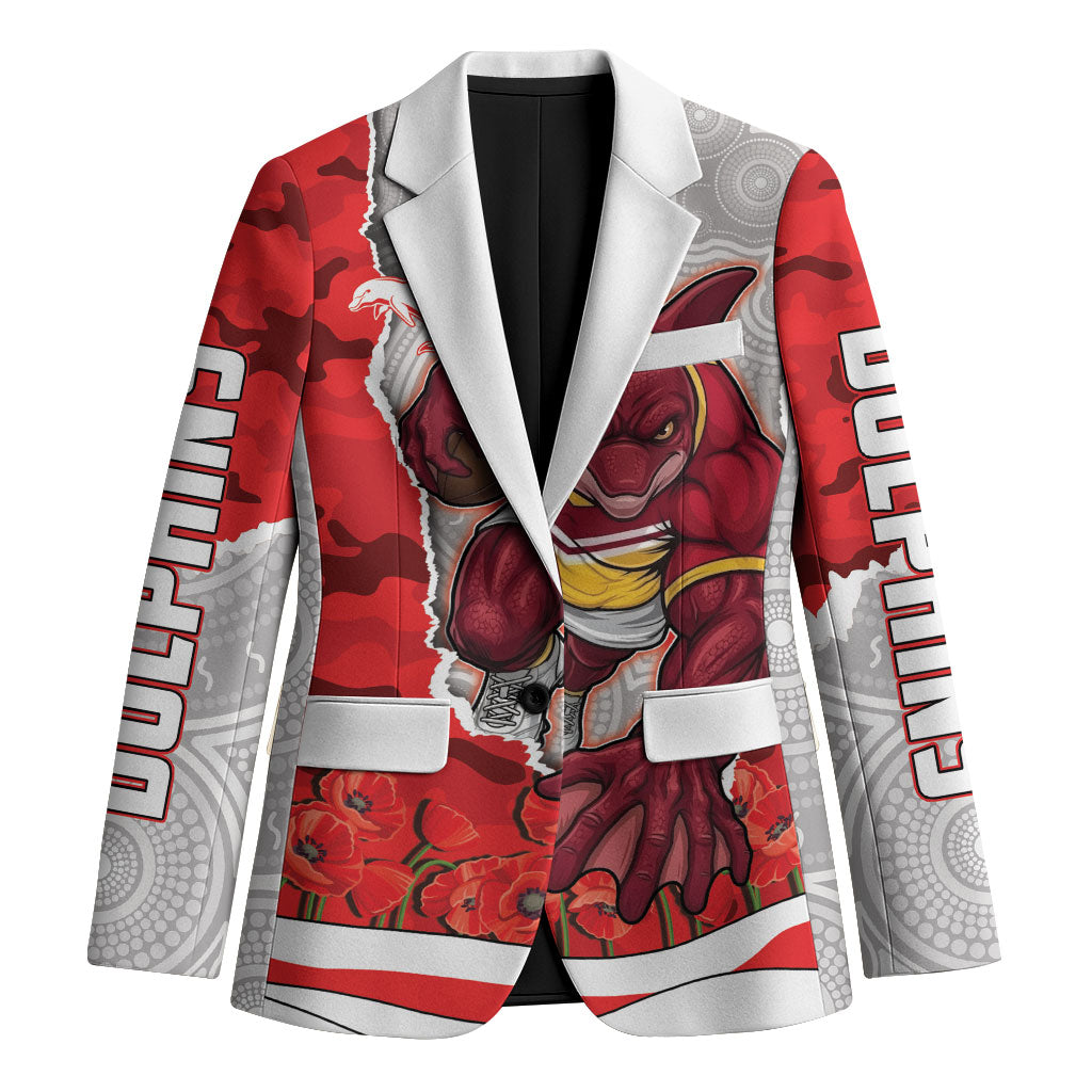 Personalized Dolphins ANZAC Tribute Blazer Poppy Field Soldier Silhouette Aboriginal Rugby Mascot
