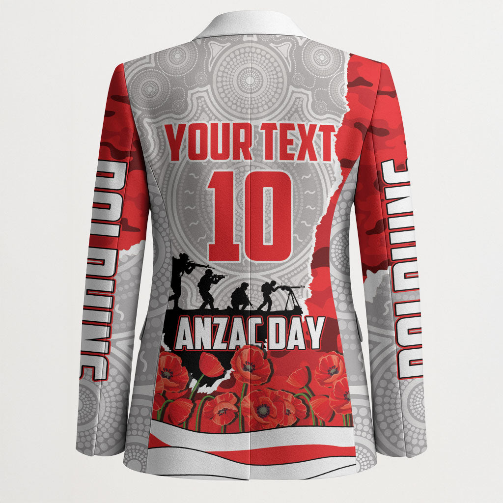 Personalized Dolphins ANZAC Tribute Blazer Poppy Field Soldier Silhouette Aboriginal Rugby Mascot
