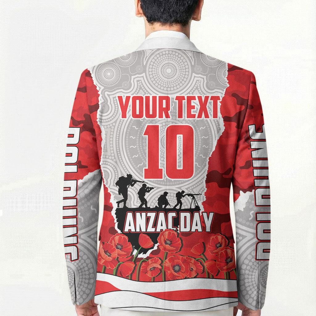 Personalized Dolphins ANZAC Tribute Blazer Poppy Field Soldier Silhouette Aboriginal Rugby Mascot