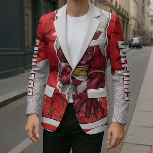 Personalized Dolphins ANZAC Tribute Blazer Poppy Field Soldier Silhouette Aboriginal Rugby Mascot