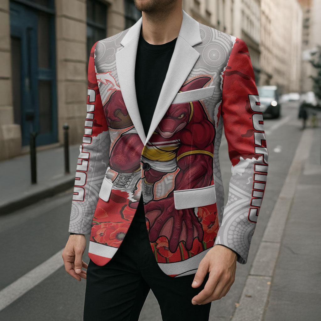 Personalized Dolphins ANZAC Tribute Blazer Poppy Field Soldier Silhouette Aboriginal Rugby Mascot