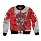 Personalized Dolphins ANZAC Tribute Bomber Jacket Poppy Field Soldier Silhouette Aboriginal Rugby Mascot