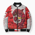 Personalized Dolphins ANZAC Tribute Bomber Puffer Jacket Poppy Field Soldier Silhouette Aboriginal Rugby Mascot