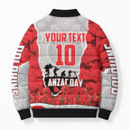 Personalized Dolphins ANZAC Tribute Bomber Puffer Jacket Poppy Field Soldier Silhouette Aboriginal Rugby Mascot