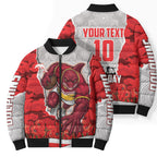 Personalized Dolphins ANZAC Tribute Bomber Puffer Jacket Poppy Field Soldier Silhouette Aboriginal Rugby Mascot