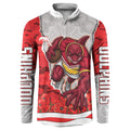 Personalized Dolphins ANZAC Tribute Button Sweatshirt Poppy Field Soldier Silhouette Aboriginal Rugby Mascot