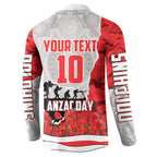 Personalized Dolphins ANZAC Tribute Button Sweatshirt Poppy Field Soldier Silhouette Aboriginal Rugby Mascot