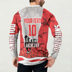 Personalized Dolphins ANZAC Tribute Button Sweatshirt Poppy Field Soldier Silhouette Aboriginal Rugby Mascot