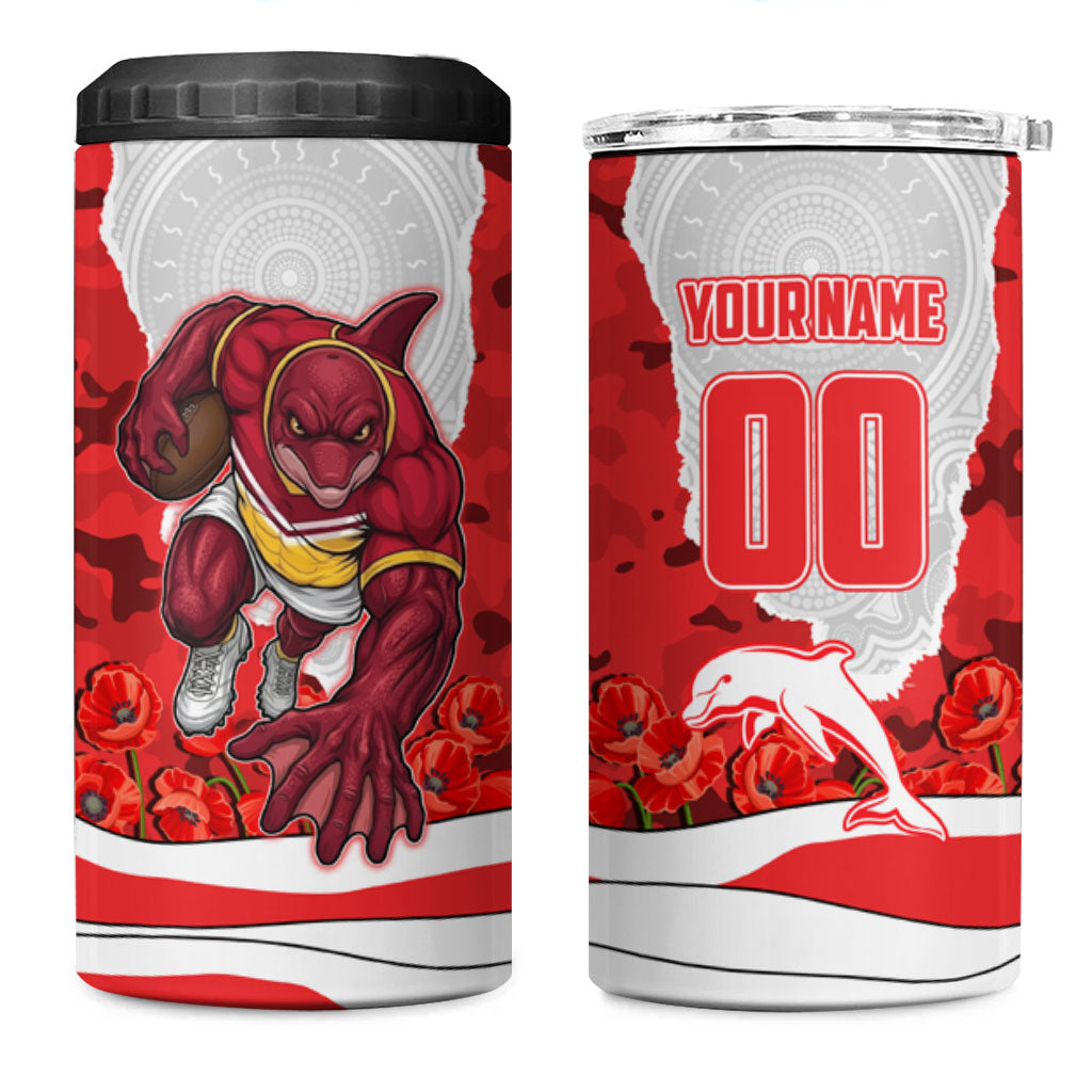 Personalized Dolphins ANZAC Tribute 4 in 1 Can Cooler Tumbler Poppy Field Soldier Silhouette Aboriginal Rugby Mascot